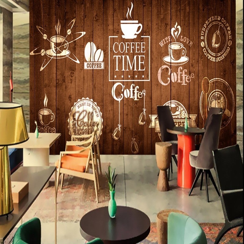 Turkish Tile Wallpaper Wooden Hand Painted Coffee Cup Mural Custom Cafe Restaurant Wallpaper Geometric