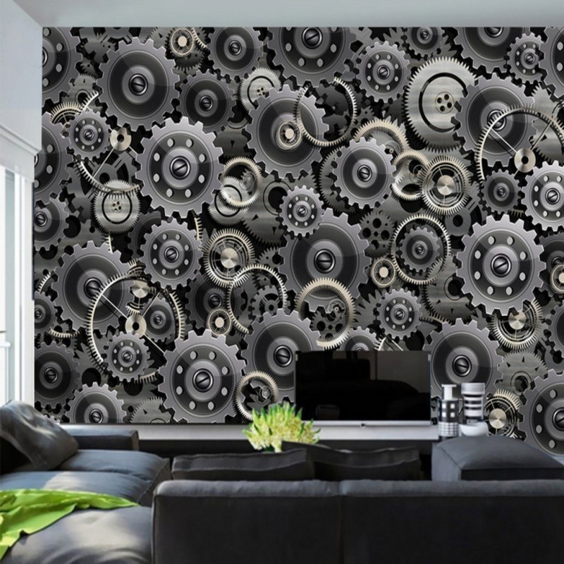 2020 custom Wallpaper For Floor 3d Silver 3D Gear Technology Background Wall Mural 4d Wallpaper Glitter Wallpaper Silver