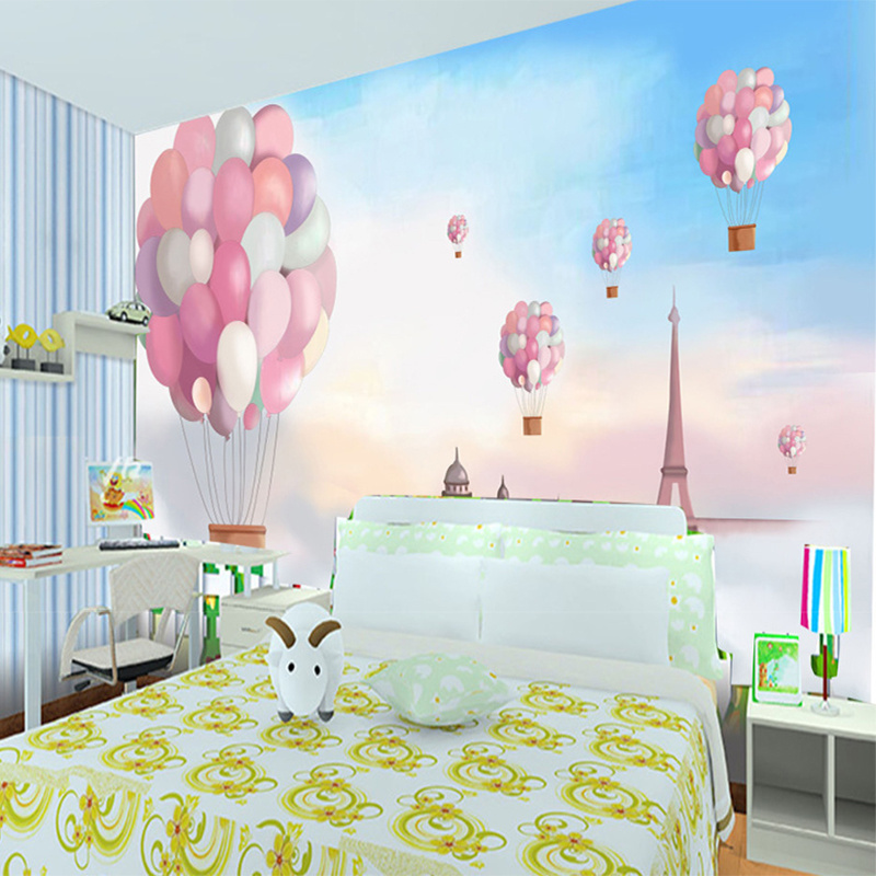 Custom 3D Poster Wallpaper Cartoon Children Room Decoration Pink Hot Balloon Wall Mural Wall Paper Girls Bedroom Wallpaper Print