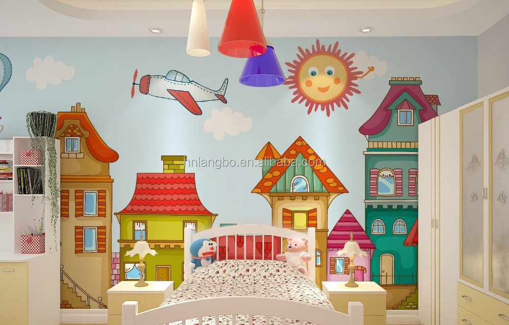 Children's Room Wallpaper Cartoon Boy and Girl Mural Custom Wallpaper Kids Bedroom Design Wallpaper