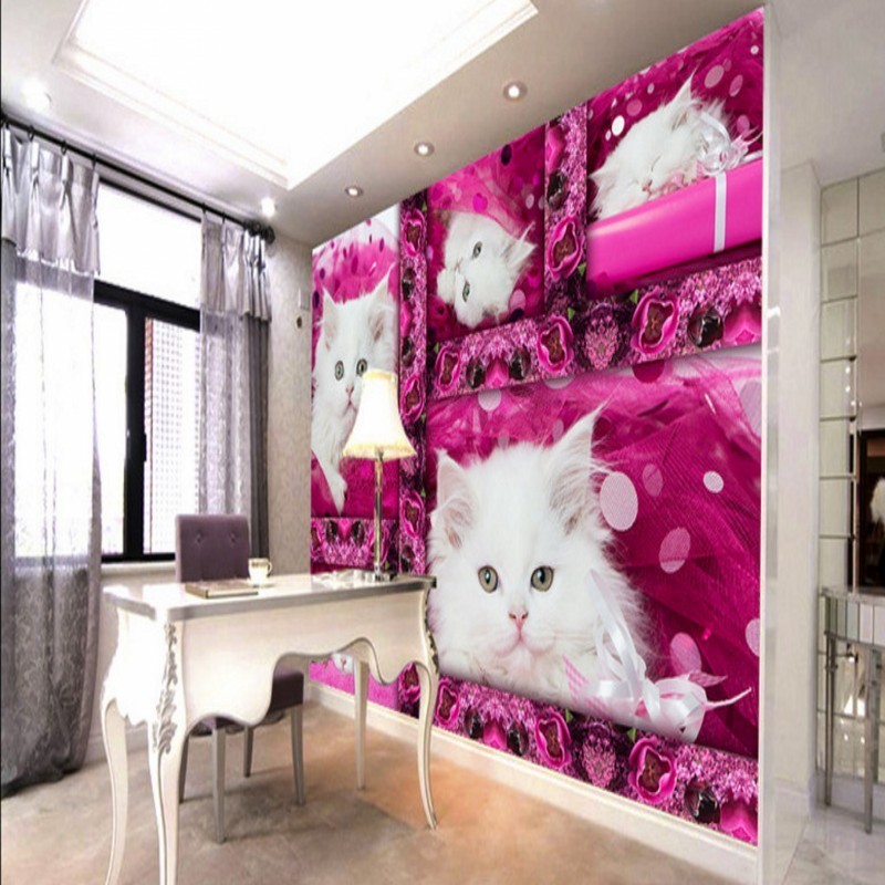 White Kitten Living Room, Children'S Room, Girls Room Green Wallpaper