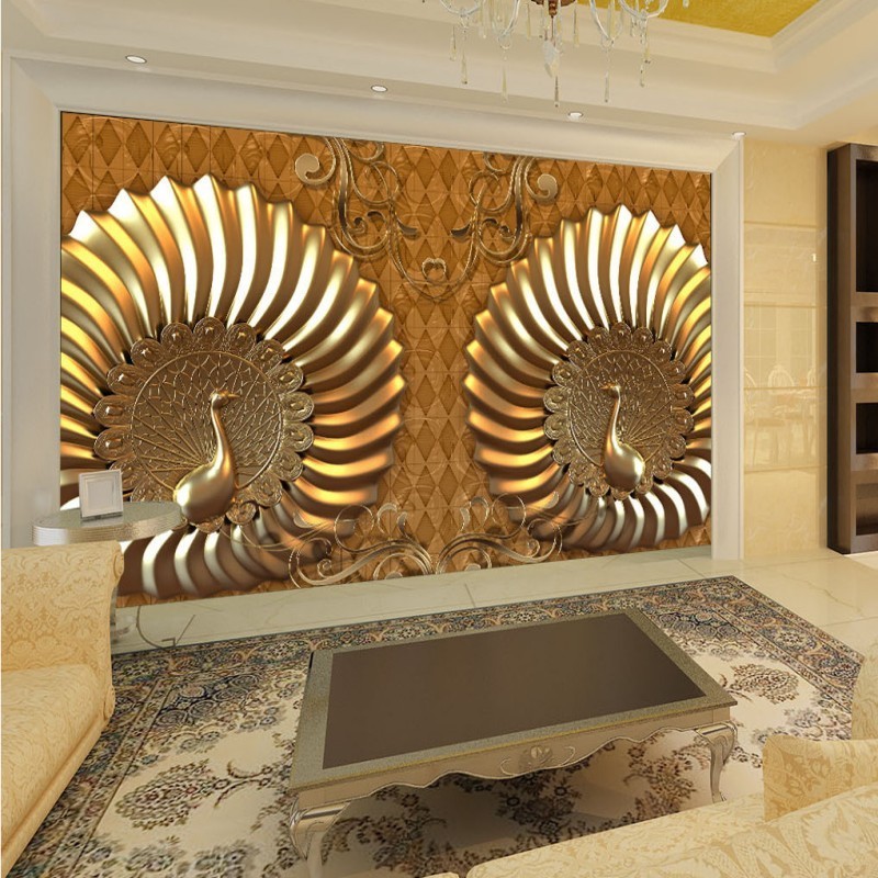 Copper Relief Peacock Water Proof Wallpaper For Bathrooms Cartoon Wallpaper 3d Wallpaper Walls