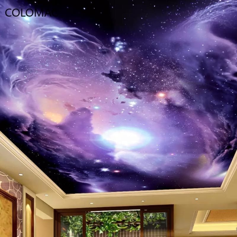 Colomac Custom 3D Purple Fantasy Starry Sky Background Wallpaper KOL Hotel Galaxy Themed Mural Ceiling Stickers