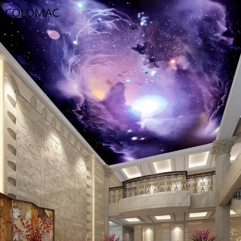 Colomac Custom 3D Purple Fantasy Starry Sky Background Wallpaper KOL Hotel Galaxy Themed Mural Ceiling Stickers