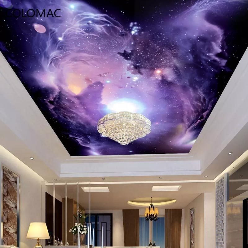 Colomac Custom 3D Purple Fantasy Starry Sky Background Wallpaper KOL Hotel Galaxy Themed Mural Ceiling Stickers