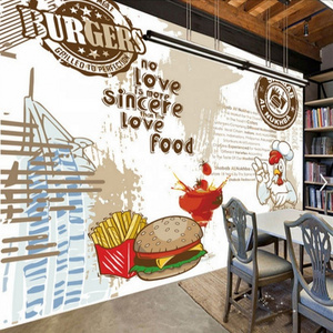 Korea Wallpaper Price 3D  Hand-Painted Burger Fast Food Restaurant  Wall Mural Bathroom Wallpaper Waterproof Wallpaper 3d Flower