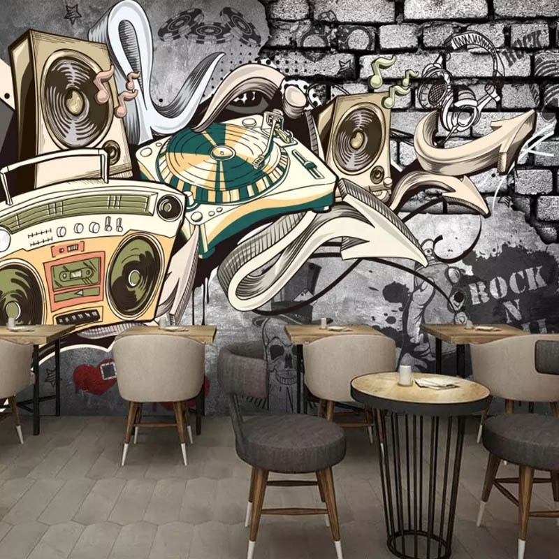 Wallpaper 3d Restaurant Music 3D Photo Mural Rock Guita Mural Vinyl Peel And Stick Wallpaper Woven Wallpaper