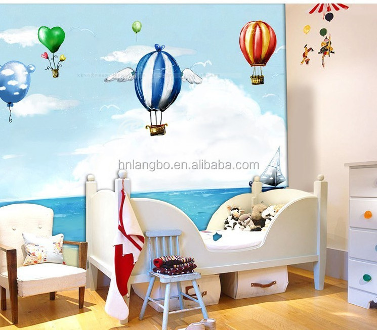 children's room nursery background wallpaper cartoon hot air balloon wallpaper mural