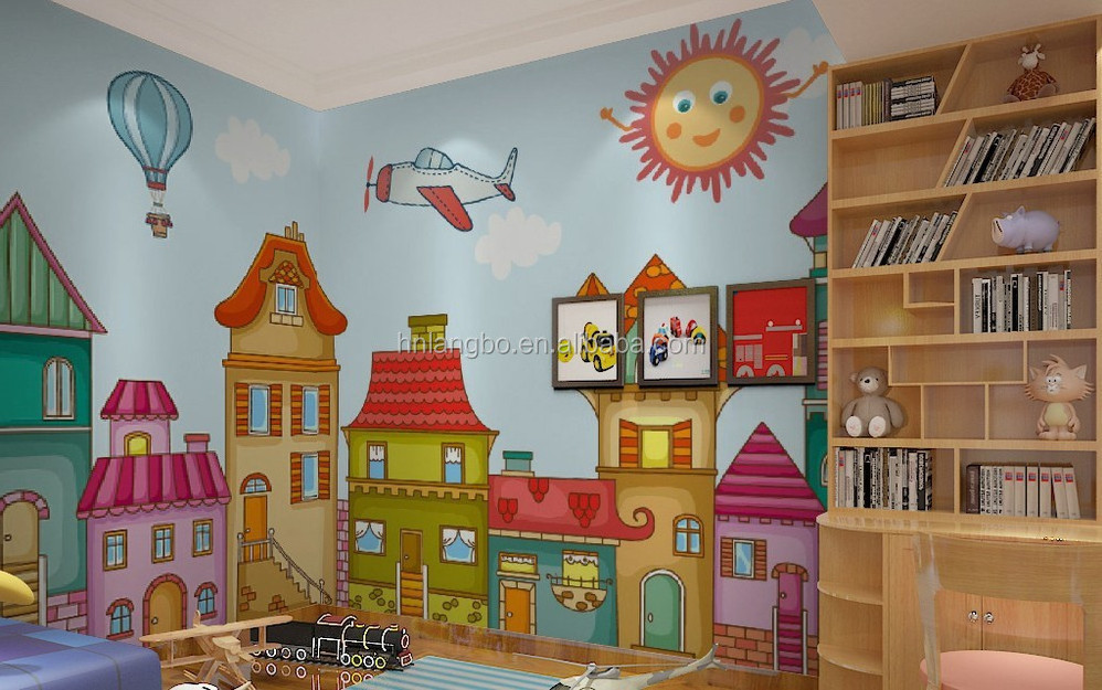 Children's Room Wallpaper Cartoon Boy and Girl Mural Custom Wallpaper Kids Bedroom Design Wallpaper