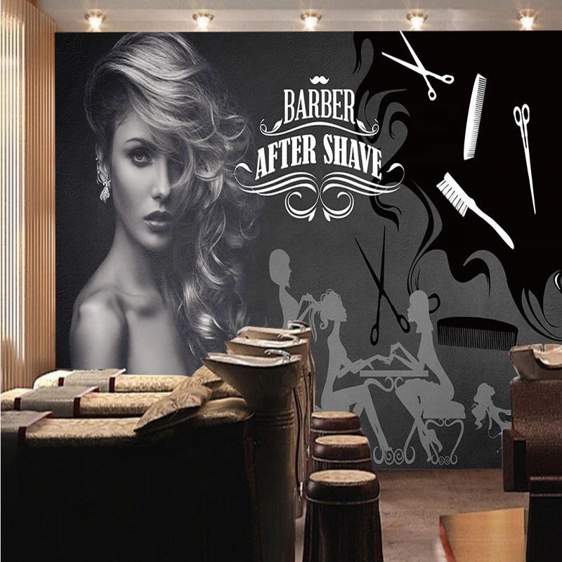 Door Mural Wallpaper European Hairdressing Hair Backdrop Custom Lobby Wallpaper Glass Mirror Effect Wallpaper