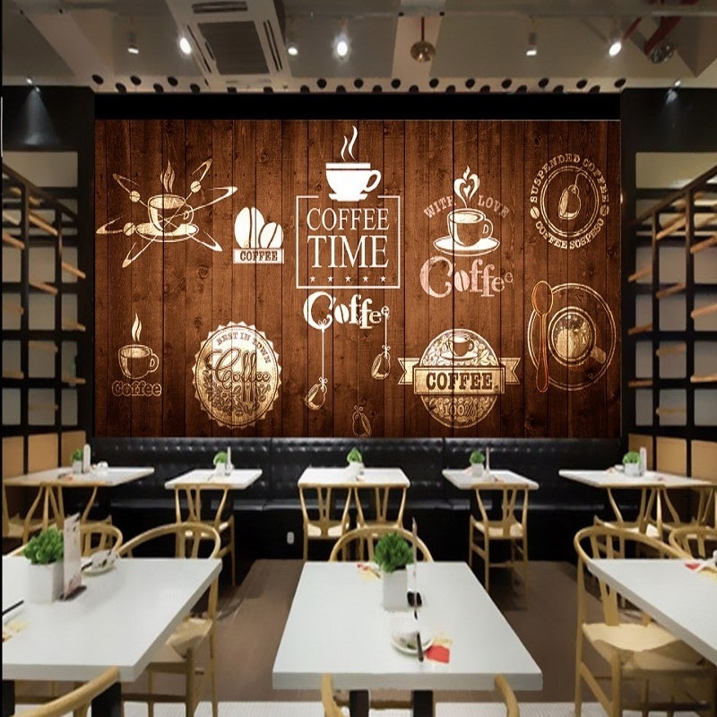 Turkish Tile Wallpaper Wooden Hand Painted Coffee Cup Mural Custom Cafe Restaurant Wallpaper Geometric