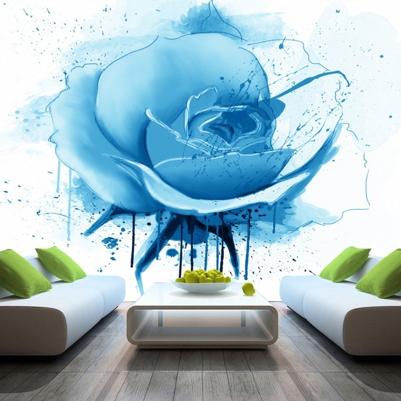 Custom Mural Modern Minimalist Hand-Painted Blue Rose Floral Wallpaper Flower Wallpaper Decorative Wallpaper