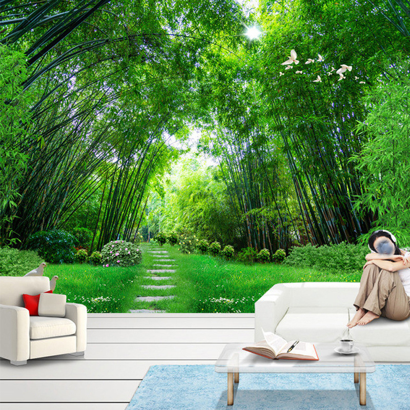 Custom Photo Wall Paper 3D Green Bamboo Forest Large Wall Painting Modern Living Room Mural Wallpaper For Walls Contact Paper 3D