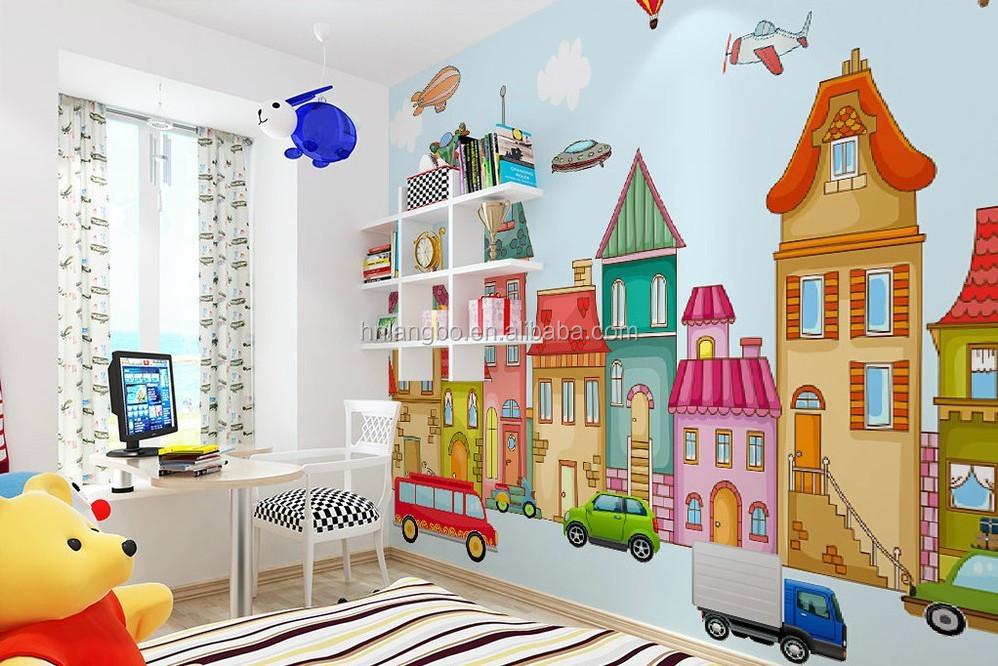 Children's Room Wallpaper Cartoon Boy and Girl Mural Custom Wallpaper Kids Bedroom Design Wallpaper