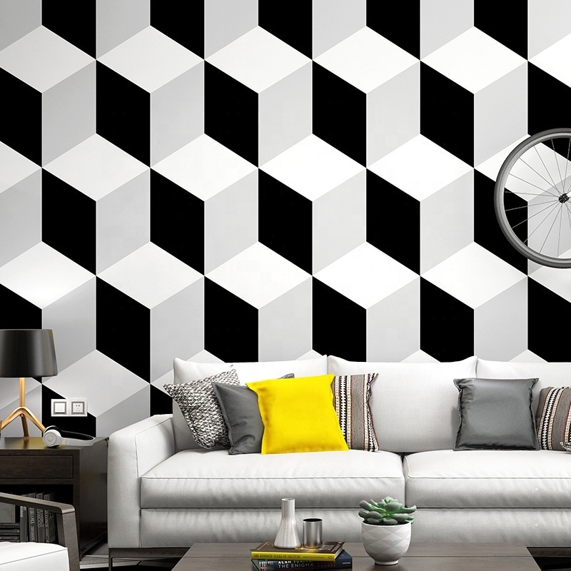 3D Black and White Plaid Background Wallpaper Modern Minimalist Nordic Style Geometric Gray Wallpaper