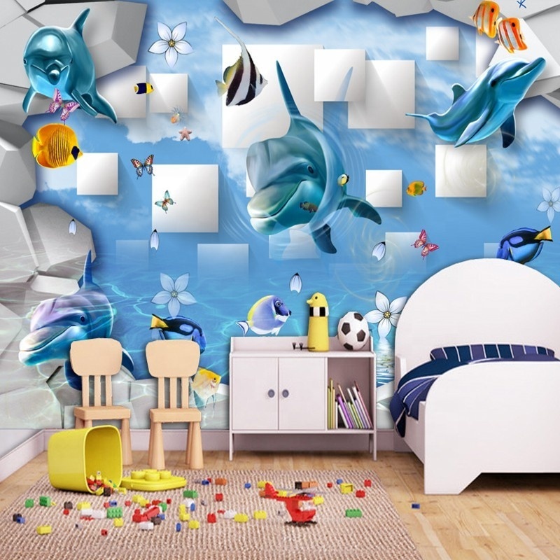 Photo Wallpaper 3d Underwater World Dolphin Mural Beautiful Children'S Room Wallpaper 5d Wallpaper World