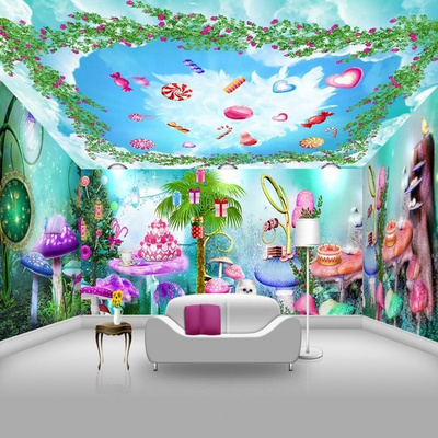 Wallpaper 3d Wallpaper 3D Stereo Cartoon Magic World Mushroom Elf Fairy House Mural Wallpaper Home Decoration Kids