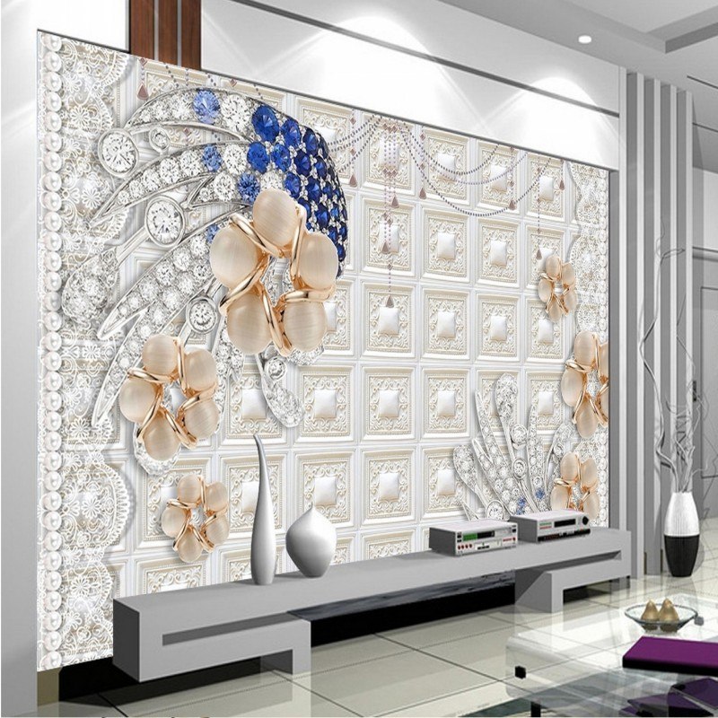 Custom Mural Diamond Pearl Flower Romantic Backdrop Wallpaper Restaurant  Wallpaper Hotel Wallpaper