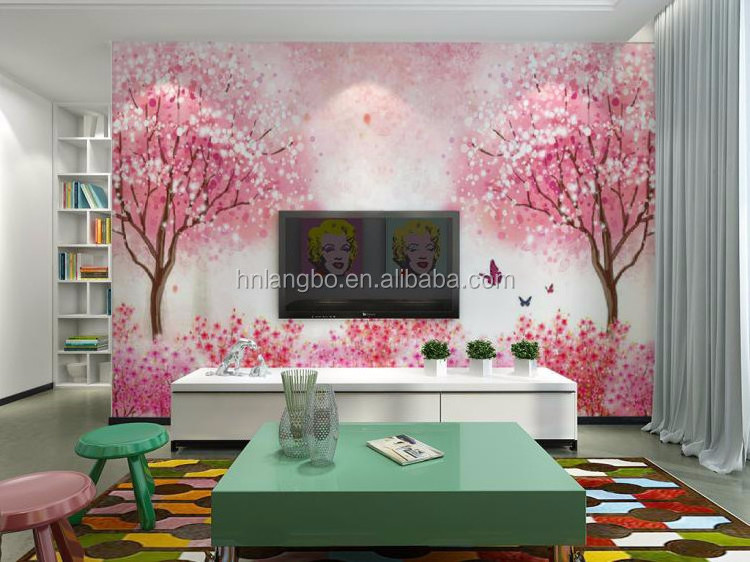 3D hand-painted cherry blossom mural wallpaper living room sofa background bedroom mural