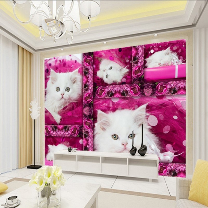 White Kitten Living Room, Children'S Room, Girls Room Green Wallpaper