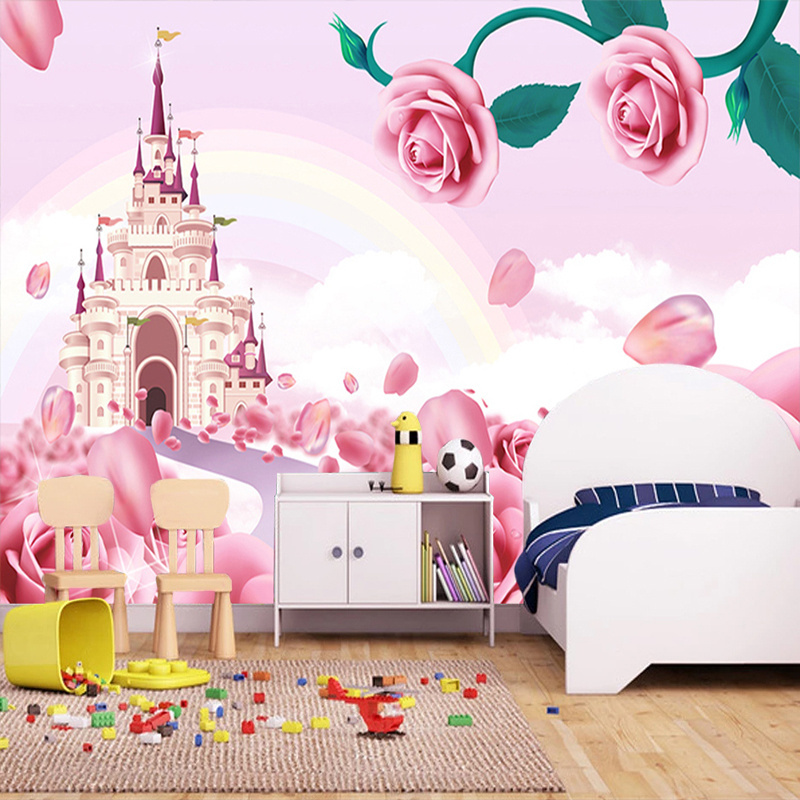 Custom Photo Wallpaper For Walls 3 D Rose Castle Cartoon Princess Room Children's Room Bedroom Non-woven Wallpaper Mural Kids