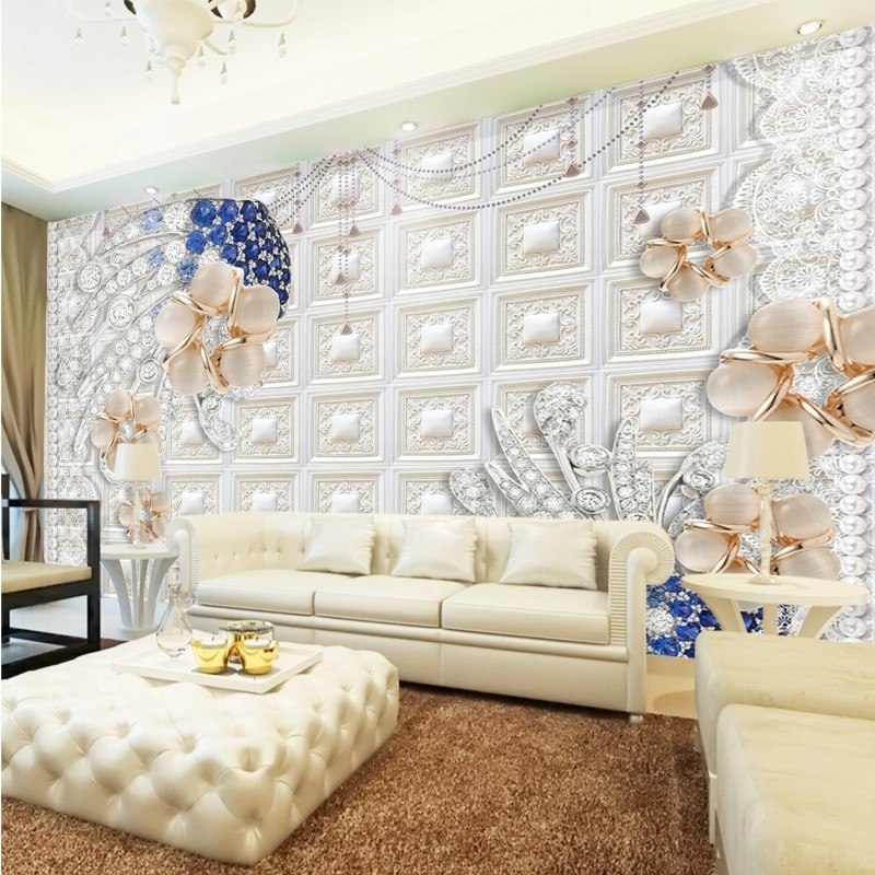 Custom Mural Diamond Pearl Flower Romantic Backdrop Wallpaper Restaurant  Wallpaper Hotel Wallpaper