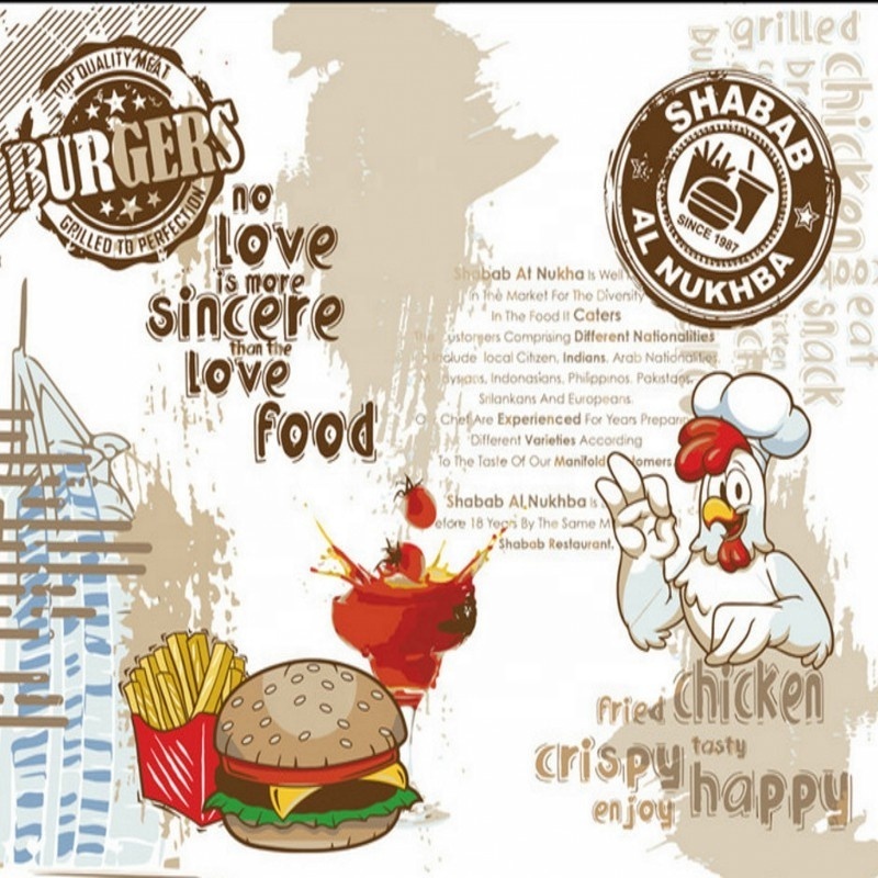 Korea Wallpaper Price 3D  Hand-Painted Burger Fast Food Restaurant  Wall Mural Bathroom Wallpaper Waterproof Wallpaper 3d Flower