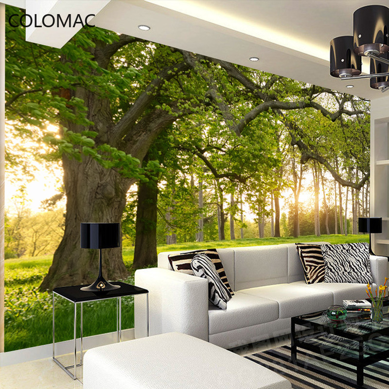 Colomac Custom 3d Natural Landscape Green Forest Woods Wallpaper Living Room Background Mural Bedroom Decorations