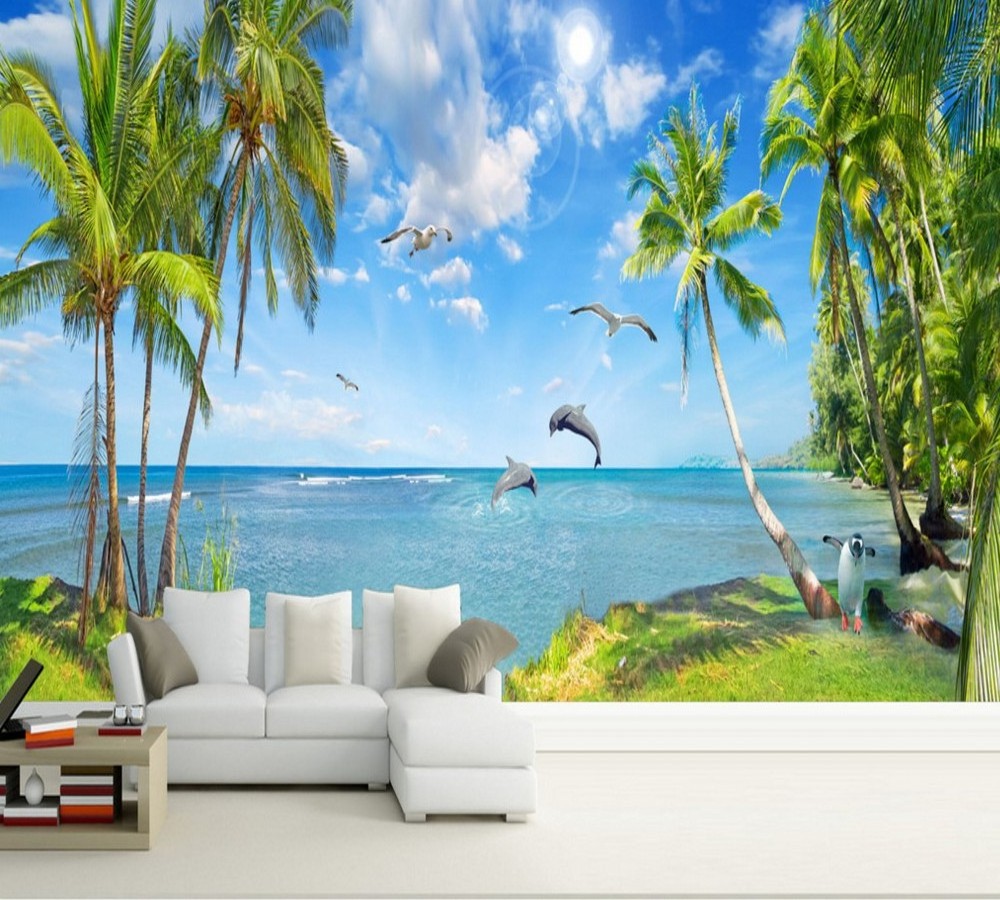 Beautiful Seascape Landscape Dolphin Bay Summer Scenery Beach Wallpaper Heat Resistant Wallpaper 3d