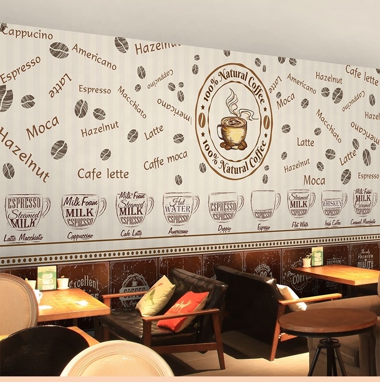 3d Stone Vinyl Wallpaper Hand Drawn Coffee Theme Western Restaurant Folding Wallpaper Table Background