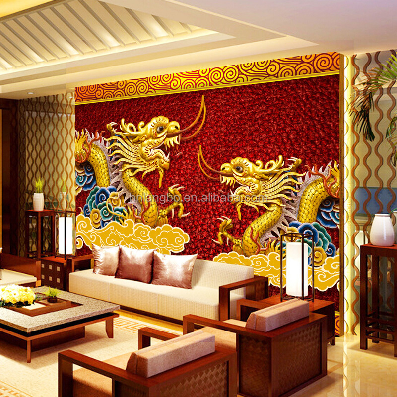 classical Chinese style decoration wallpaper 3D dragon traditional auspicious patterns wallpaper