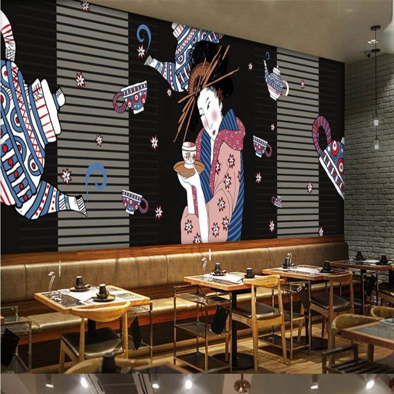 Handmade Mural Beauty Japanese Ladies Mural Wallpaper Art Deco Grey Brick Wallpaper 3d Wallpaper Malaysia