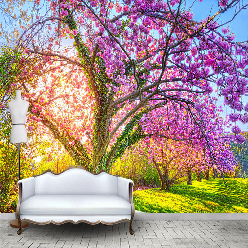 Custom Wall Mural Wallpaper Cherry Blossom Tree 3D Floral Wall Painting Paper Home Decor Living Room Bedroom TV Background Photo