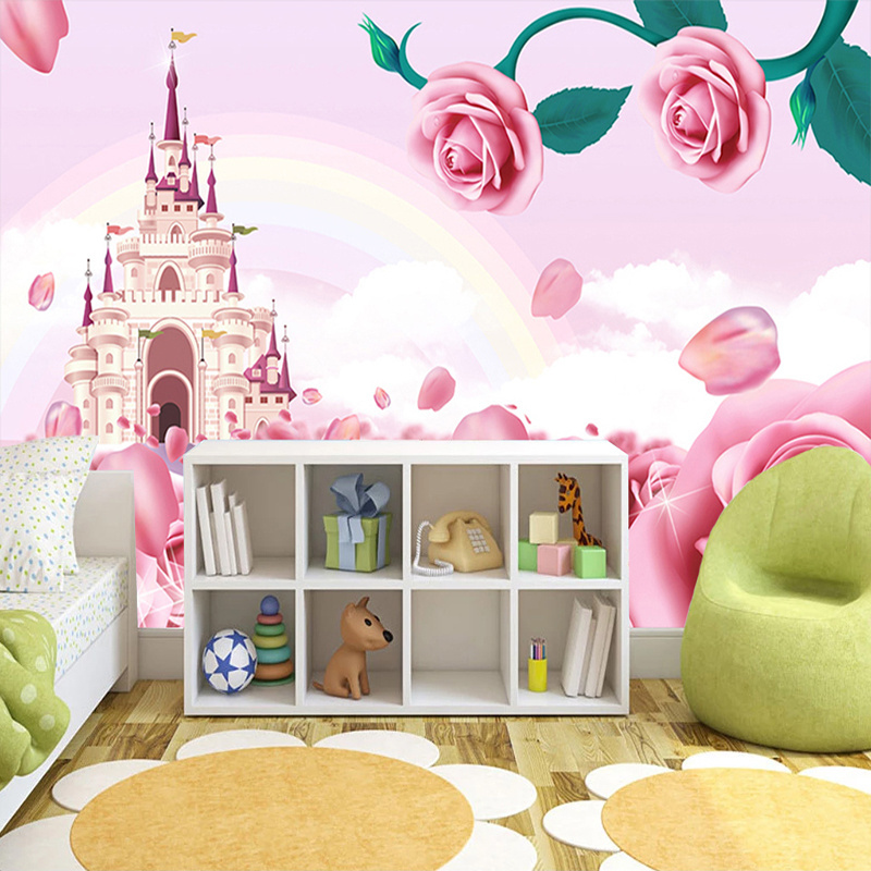 Custom Photo Wallpaper For Walls 3 D Rose Castle Cartoon Princess Room Children's Room Bedroom Non-woven Wallpaper Mural Kids