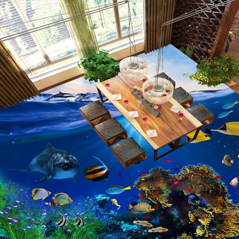 Oceanic Underwater World KTV Floor Wallpaper Bedroom Hotel Bar Floor Stickers Italian floor stickers