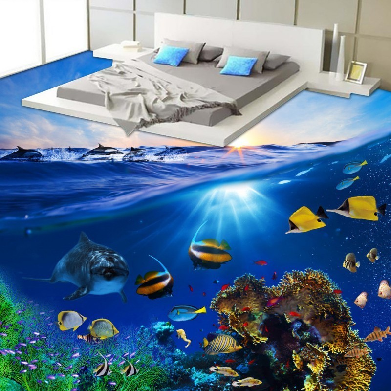 Oceanic Underwater World KTV Floor Wallpaper Bedroom Hotel Bar Floor Stickers Italian floor stickers