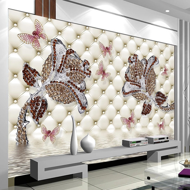 Custom Photo Wallpaper Flower Living Room Sofa TV Background Wall Decor Painting Wallpaper Murals Modern 3D Jewelry Diamond Rose