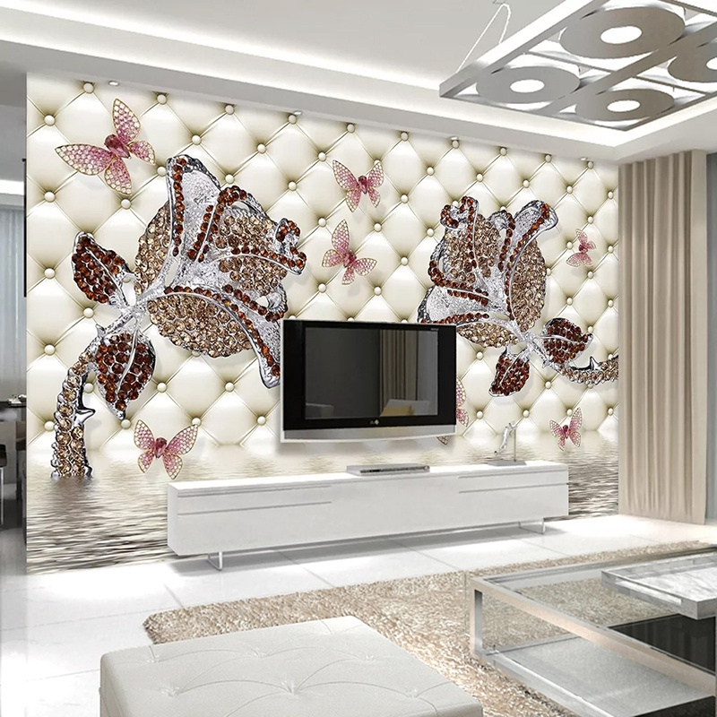 Custom Photo Wallpaper Flower Living Room Sofa TV Background Wall Decor Painting Wallpaper Murals Modern 3D Jewelry Diamond Rose