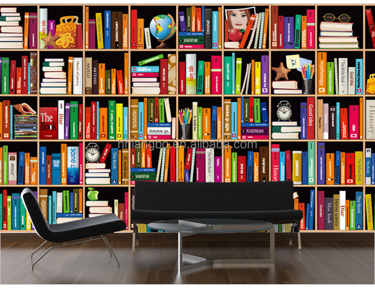 Bookshelf background wallpaper mural 3D mural KTV cafe bar personalized custom wallpaper