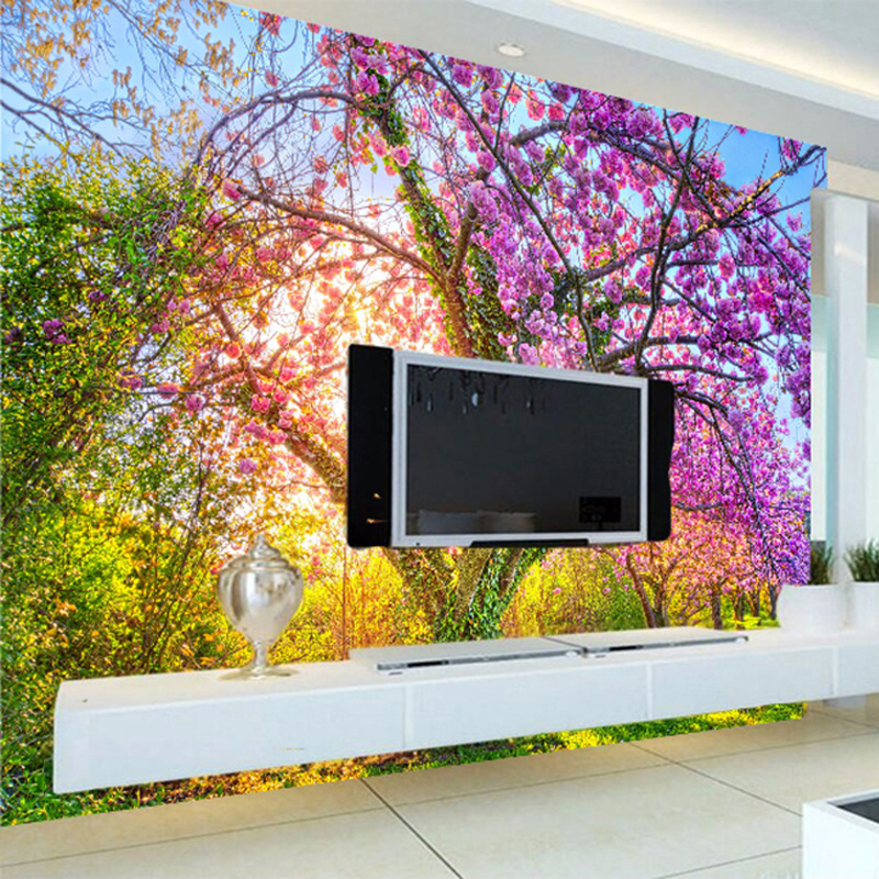 Custom Wall Mural Wallpaper Cherry Blossom Tree 3D Floral Wall Painting Paper Home Decor Living Room Bedroom TV Background Photo