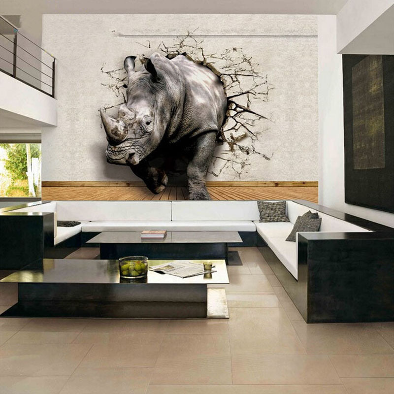 Customized Photo Wallpaper 3D Lifelike Animal Mural Rhino Lion Elephants Non-Woven Bedroom Wall Mural Home Decor Wallpaper 3D