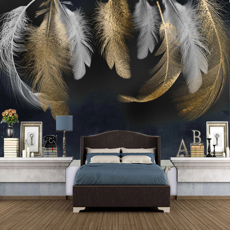 Personalized 3d Self-adhesive Wallpaper, Nordic Style Creative Gold Feather Wall Mural, 3d Waterproof Living Room Wall Stickers