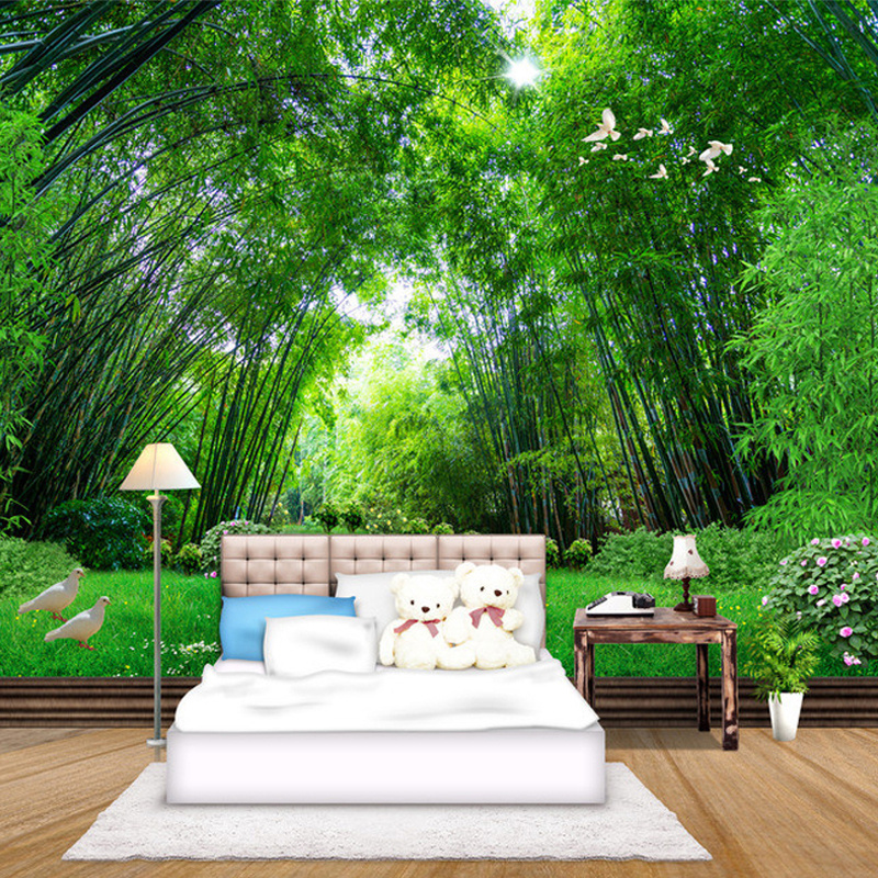 Custom Photo Wall Paper 3D Green Bamboo Forest Large Wall Painting Modern Living Room Mural Wallpaper For Walls Contact Paper 3D