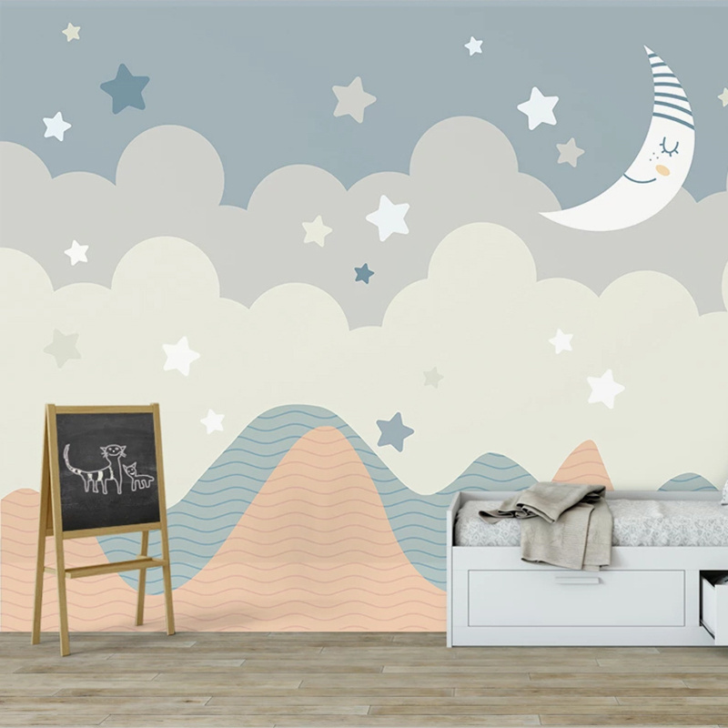 Custom 3D Wall Murals Wallpaper For Kids Room Cartoon Stars Moon Children Bedroom Decoration Wallpaper Mural Papel De Parede 3D