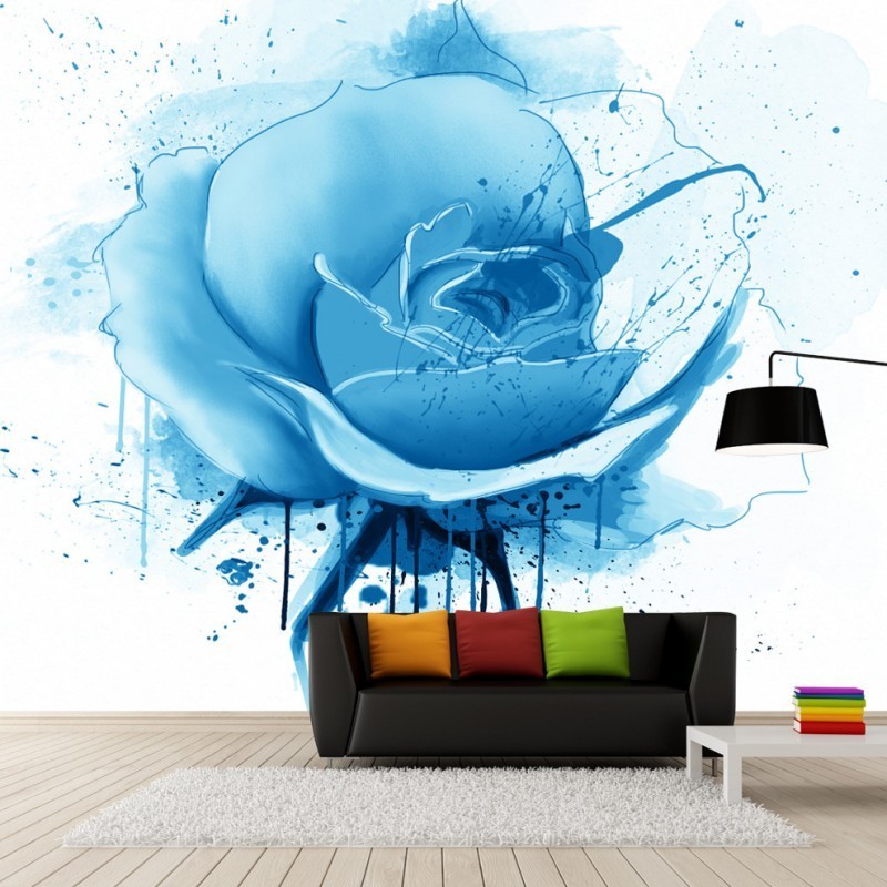 Custom Mural Modern Minimalist Hand-Painted Blue Rose Floral Wallpaper Flower Wallpaper Decorative Wallpaper