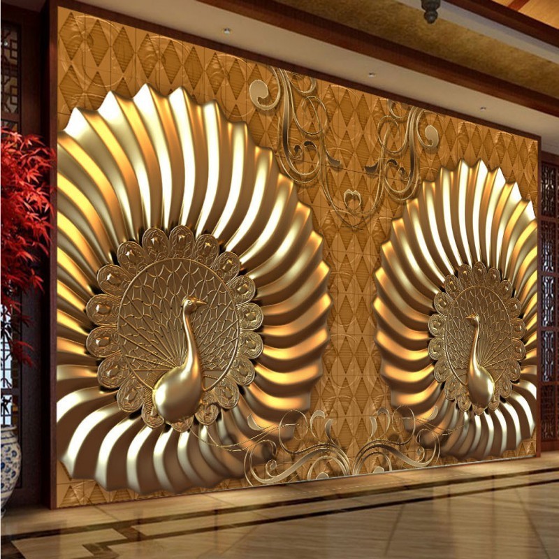 Copper Relief Peacock Water Proof Wallpaper For Bathrooms Cartoon Wallpaper 3d Wallpaper Walls