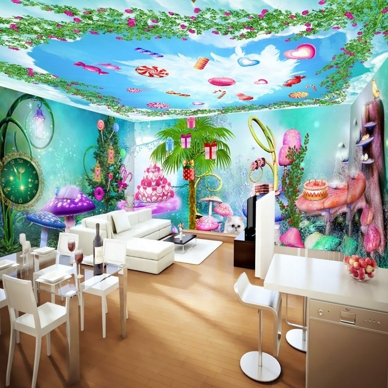 Wallpaper 3d Wallpaper 3D Stereo Cartoon Magic World Mushroom Elf Fairy House Mural Wallpaper Home Decoration Kids