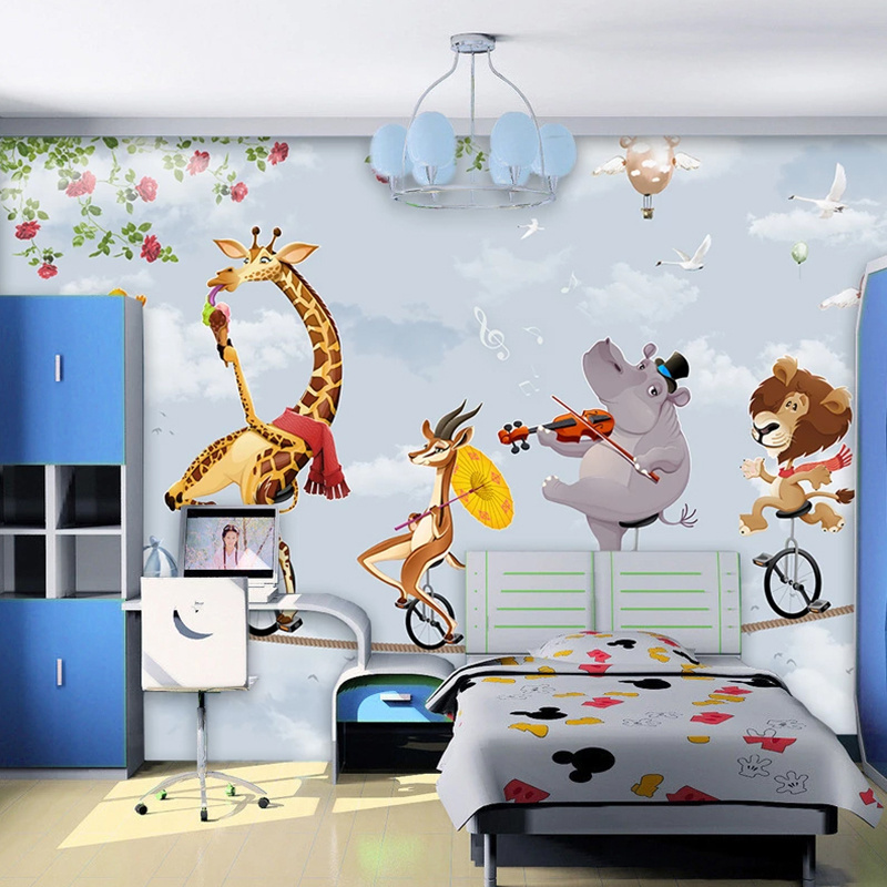 Custom 3D Mural Wallpaper For Kids Room Cartoon Animal Lion Elephant Giraffe Photo Wall Fresco Children Room Decor Wallpapers