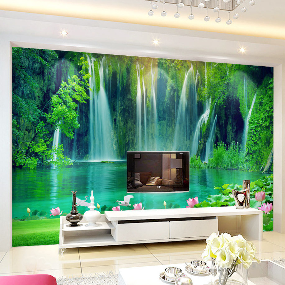 Custom Photo Wall Paper 3D Waterfall Landscape Painting Living Room TV Backdrop Mural Non-woven Fabric Wall Covering Wallpaper