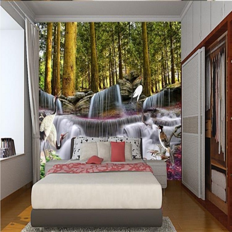 3d Ceiling Wallpaper Large Wall Painting Landscape Waterfall Forest Wall Mural Beautiful Rose Flower Wallpaper